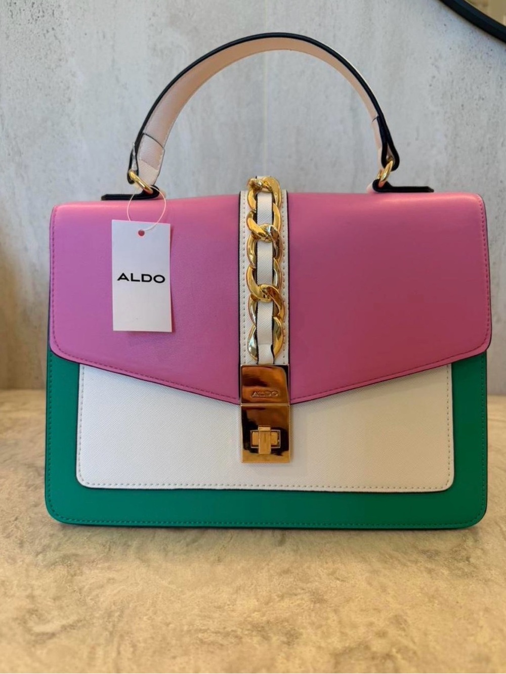 NWT ALDO Pink, White & Green Colorblock Top-Handle Bag